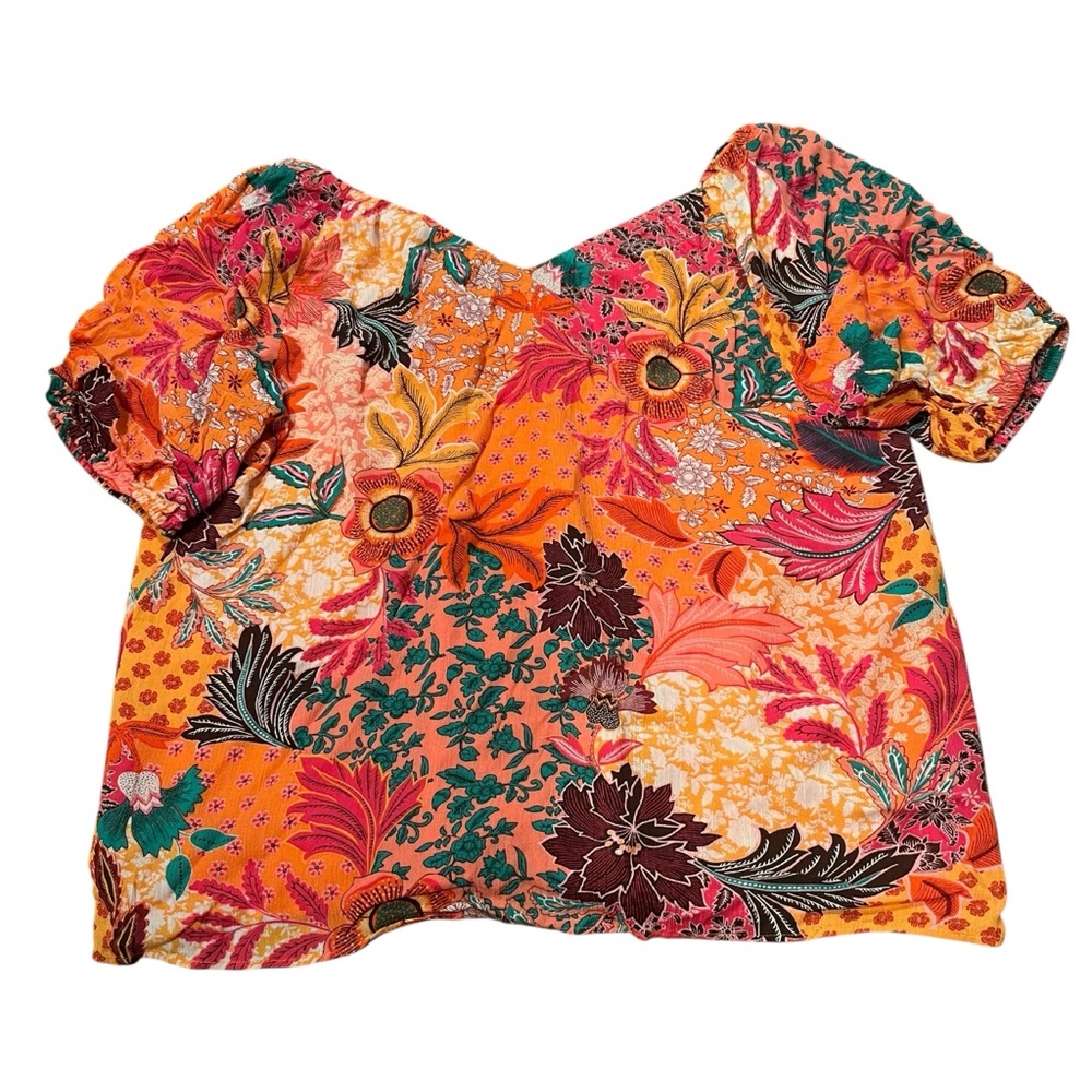 LOFT Women Medium‎ Coral Orange Pink Floral Tropical Vacation Summer Blouse Top - Picture 9 of 11
